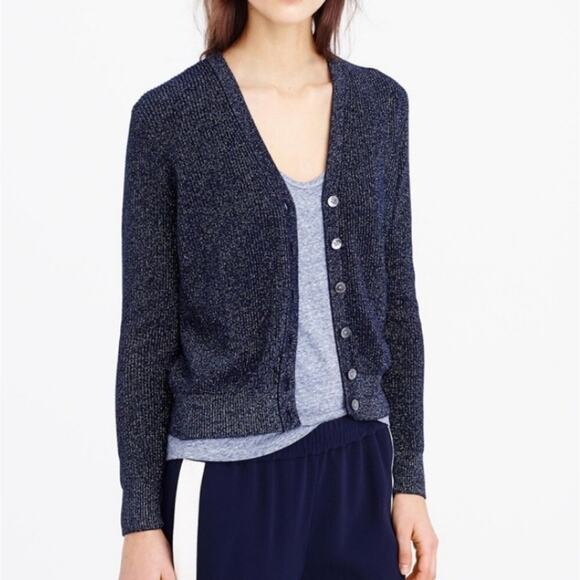 J. Crew Cardigan Womens Medium Navy Sparkle Classic Staple Layering Preppy - Picture 1 of 5